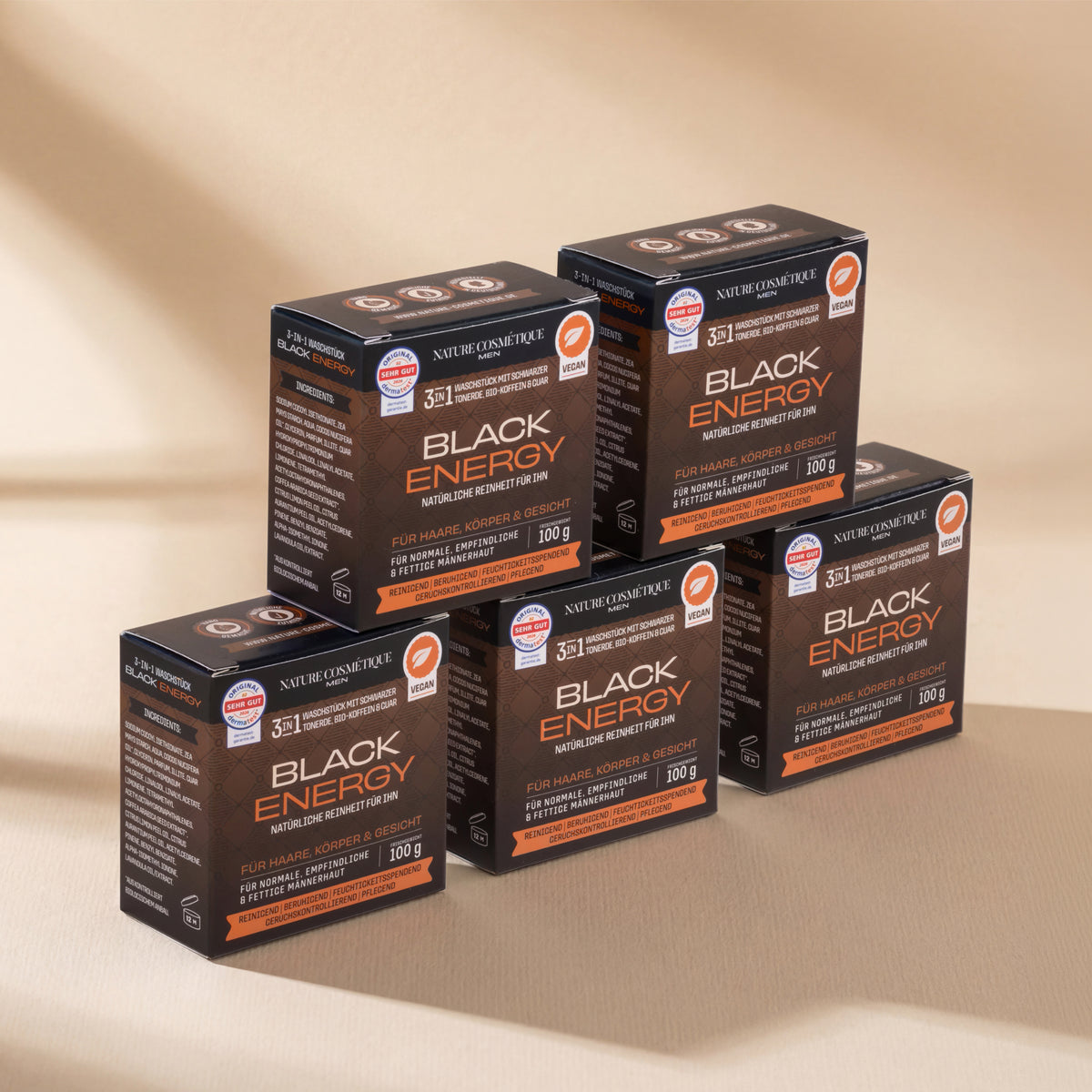 Nature Cosmétique 3 in 1 Waschstück Black Energy 5er Set