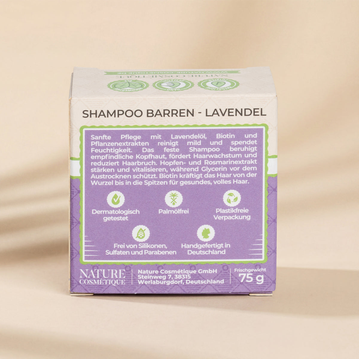 Nature Cosmétique Festes Shampoo Lavendel Rückseite