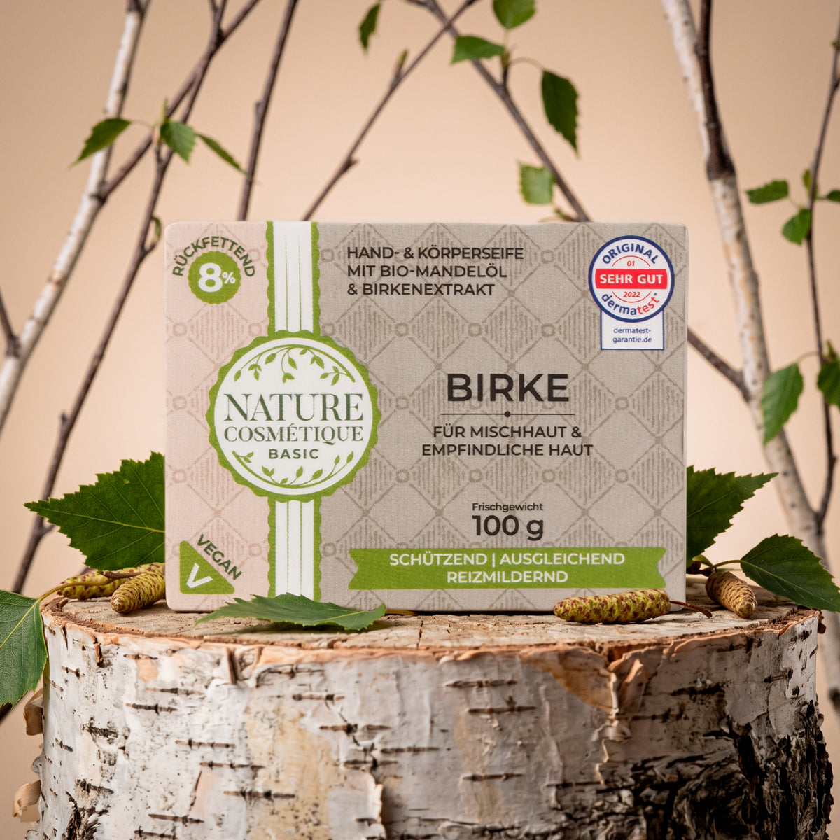 Nature Cosmétique Hand- und Körperseife Birke auf Birkenstamm