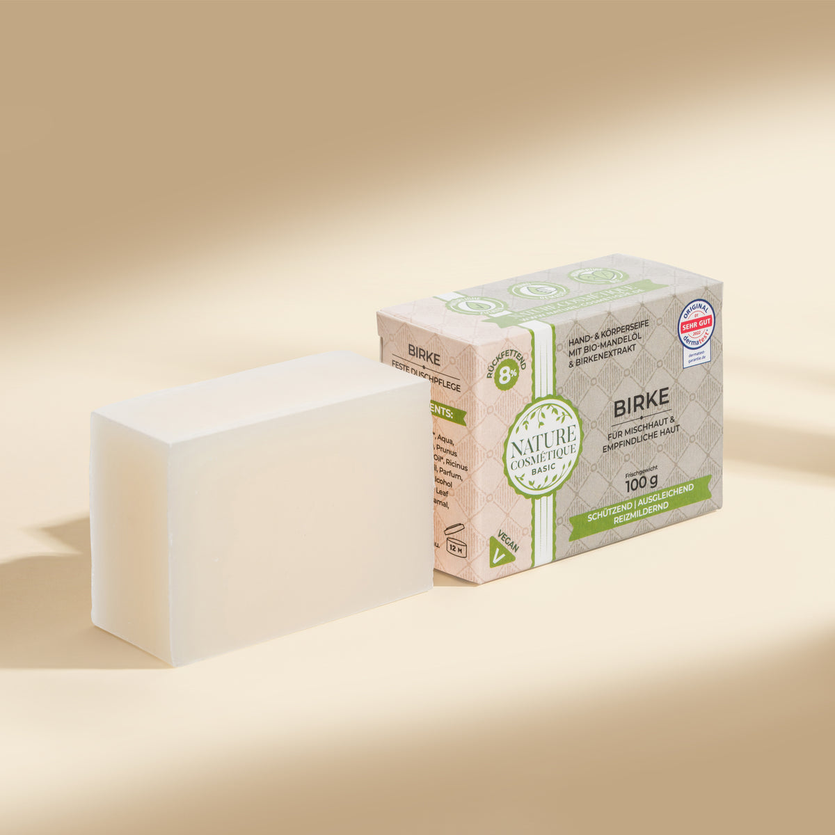 Nature Cosmétique Hand- und Körperseife Birke ohne und mit Verpackung