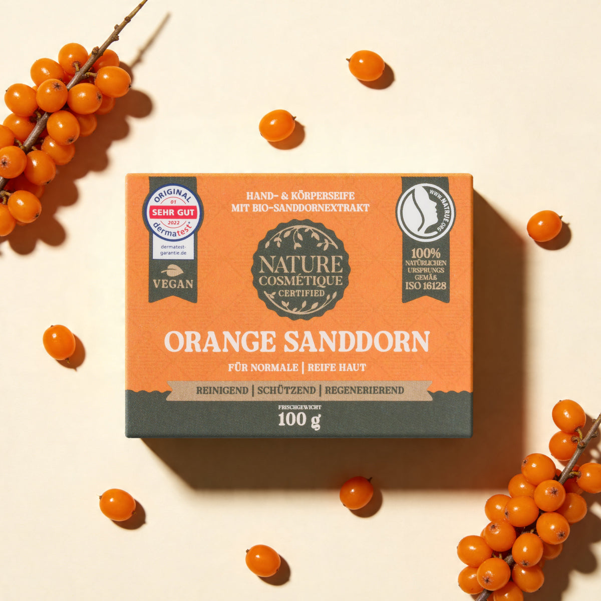 Nature Cosmétique Hand- und Körperseife Orange Sanddorn mit Sanddorn Beeren