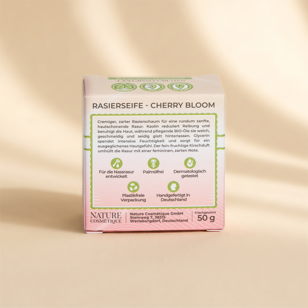 Nature Cosmétique Rasierseife Cherry Bloom Rückseite
