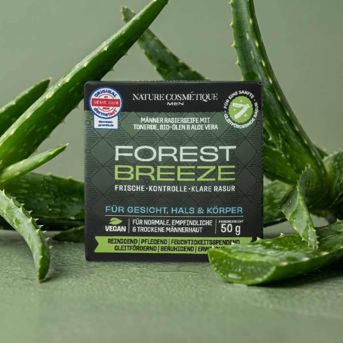 Nature Cosmétique Rasierseife Forest Breeze in Aloe Vera Pflanze