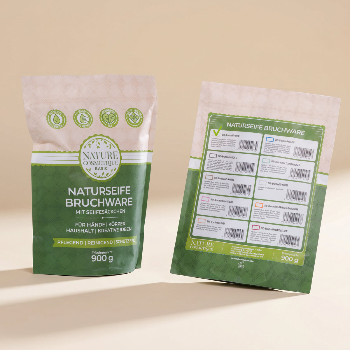 Nature Cosmétique BIO Bruchseife Birke Vorder- und Rückseite