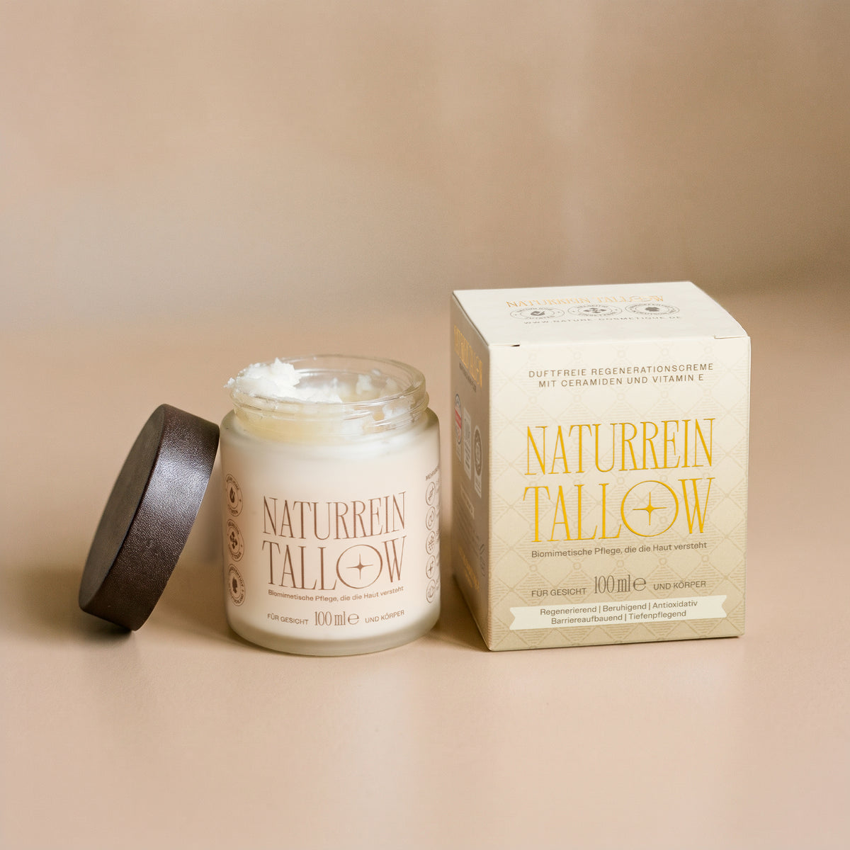 Nature Cosmétique Hautcreme Tallow Naturrein mit und ohne Verpackung