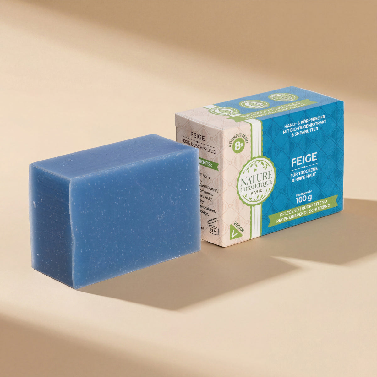 Nature Cosmétique Hand- und Körperseife Feige ohne und mit Verpackung