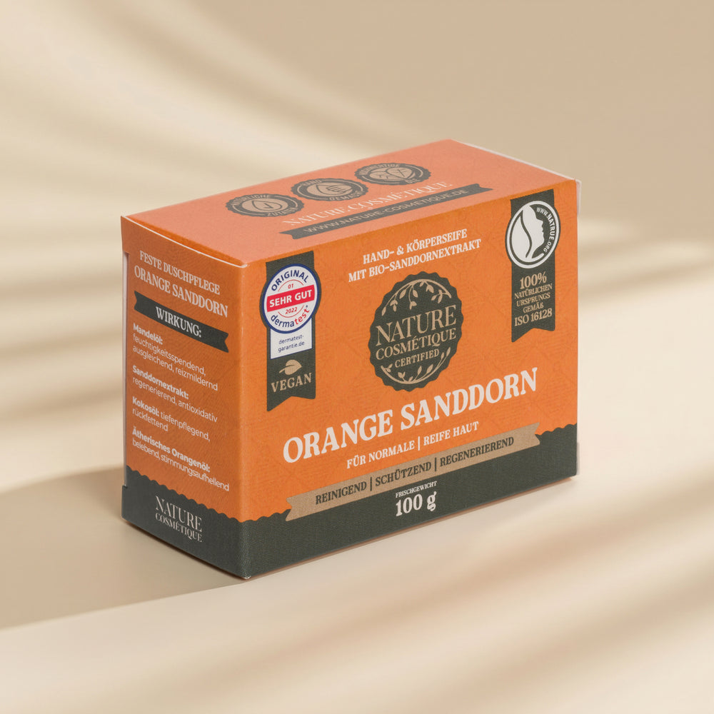 Nature Cosmétique Hand- und Körperseife Orange Sanddorn Vorderseite