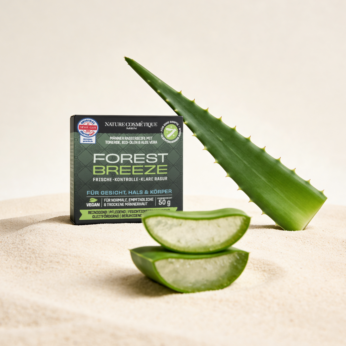 Nature Cosmétique Rasierseife Forest Breeze mit Aloe Vera stückchen