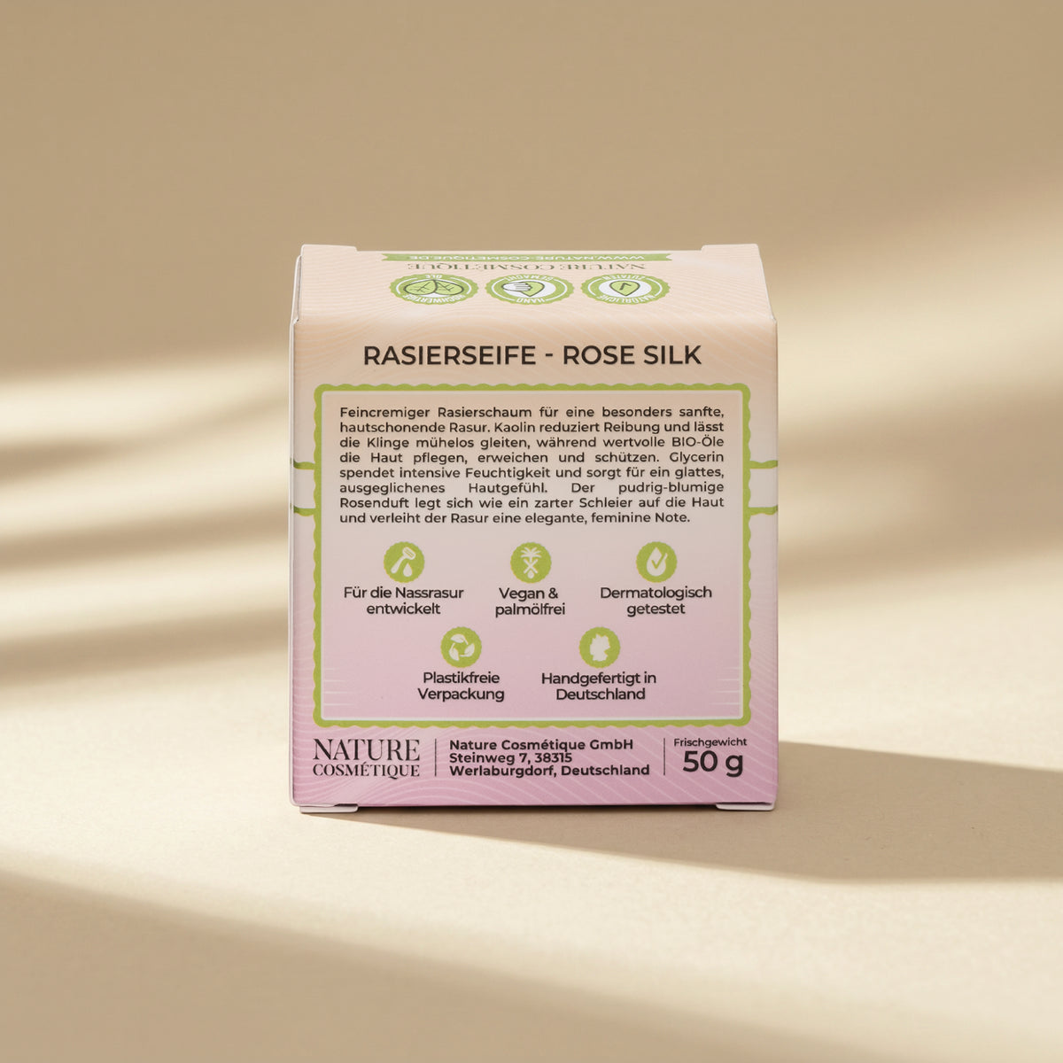 Nature Cosmétique Rasierseife Rose Silk Rückseite