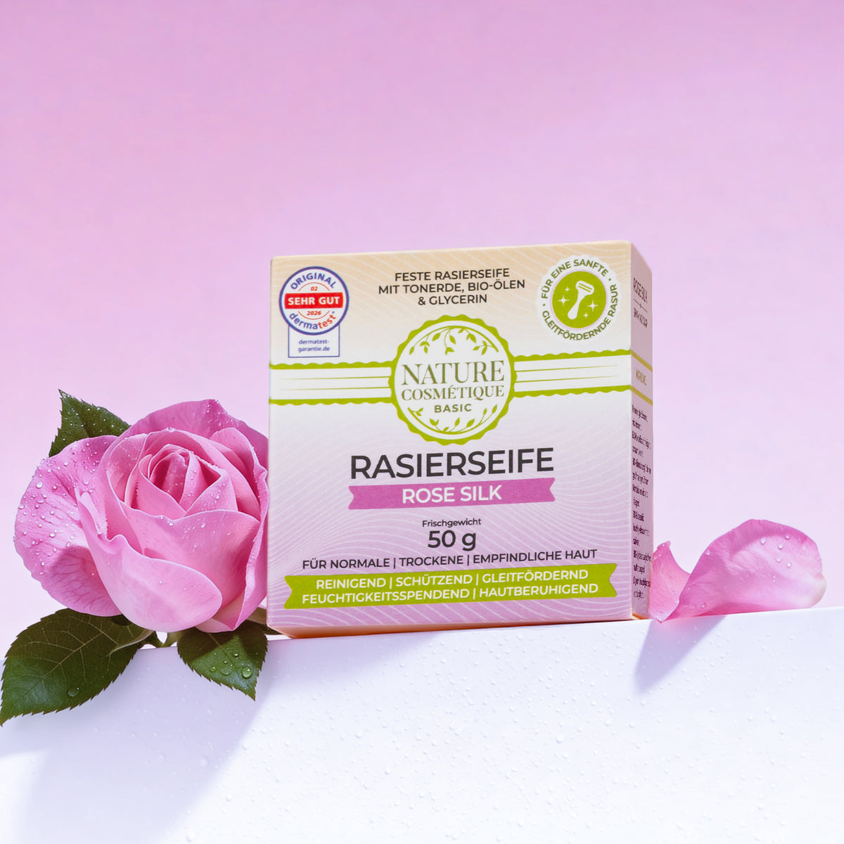 Nature Cosmétique Rasierseife Rose Silk mit Blumen