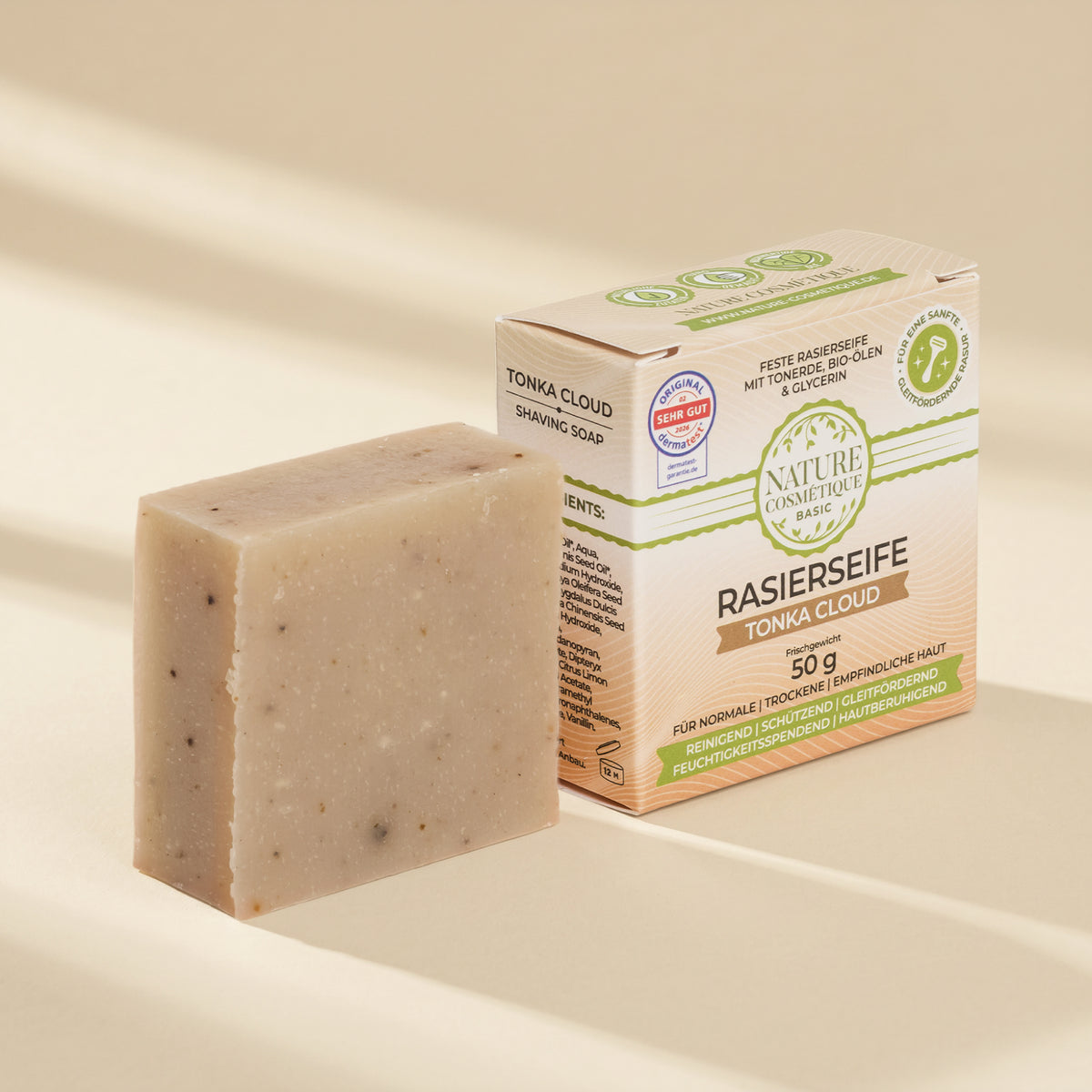 Nature Cosmétique Rasierseife Tonka Cloud ohne und mit Verpackung