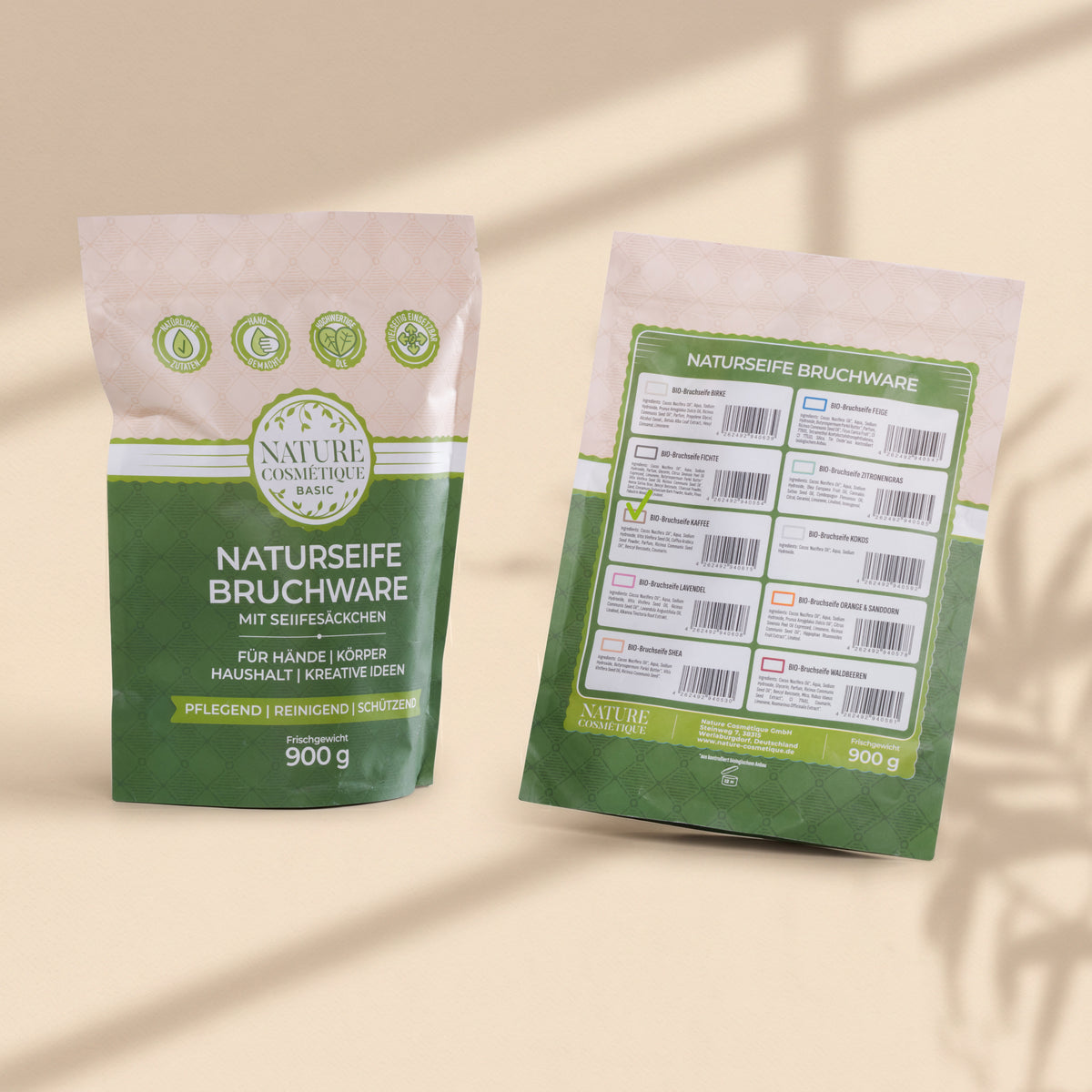 Nature Cosmétique BIO Bruchseife Kaffee Vorder- und Rückseite