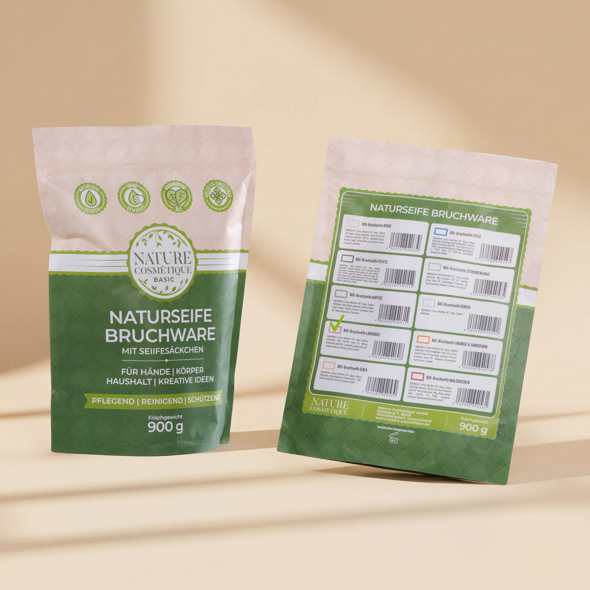 Nature Cosmétique BIO Bruchseife Lavendel Vorder- und Rückseite