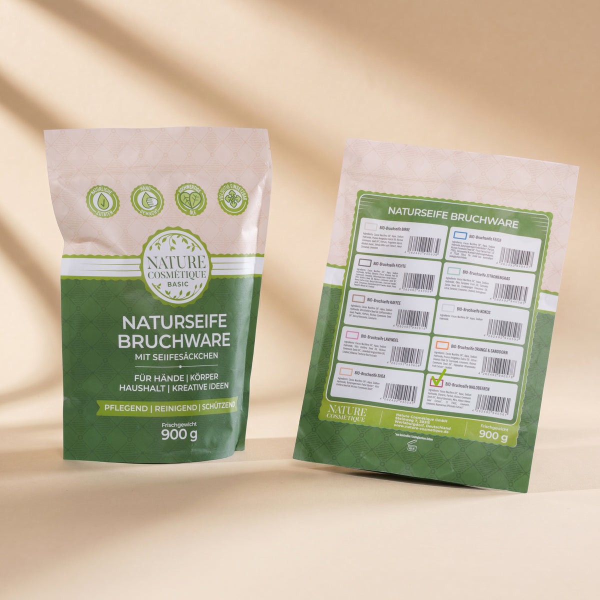 Nature Cosmétique BIO Bruchseife Waldbeeren Vorder- und Rückseite