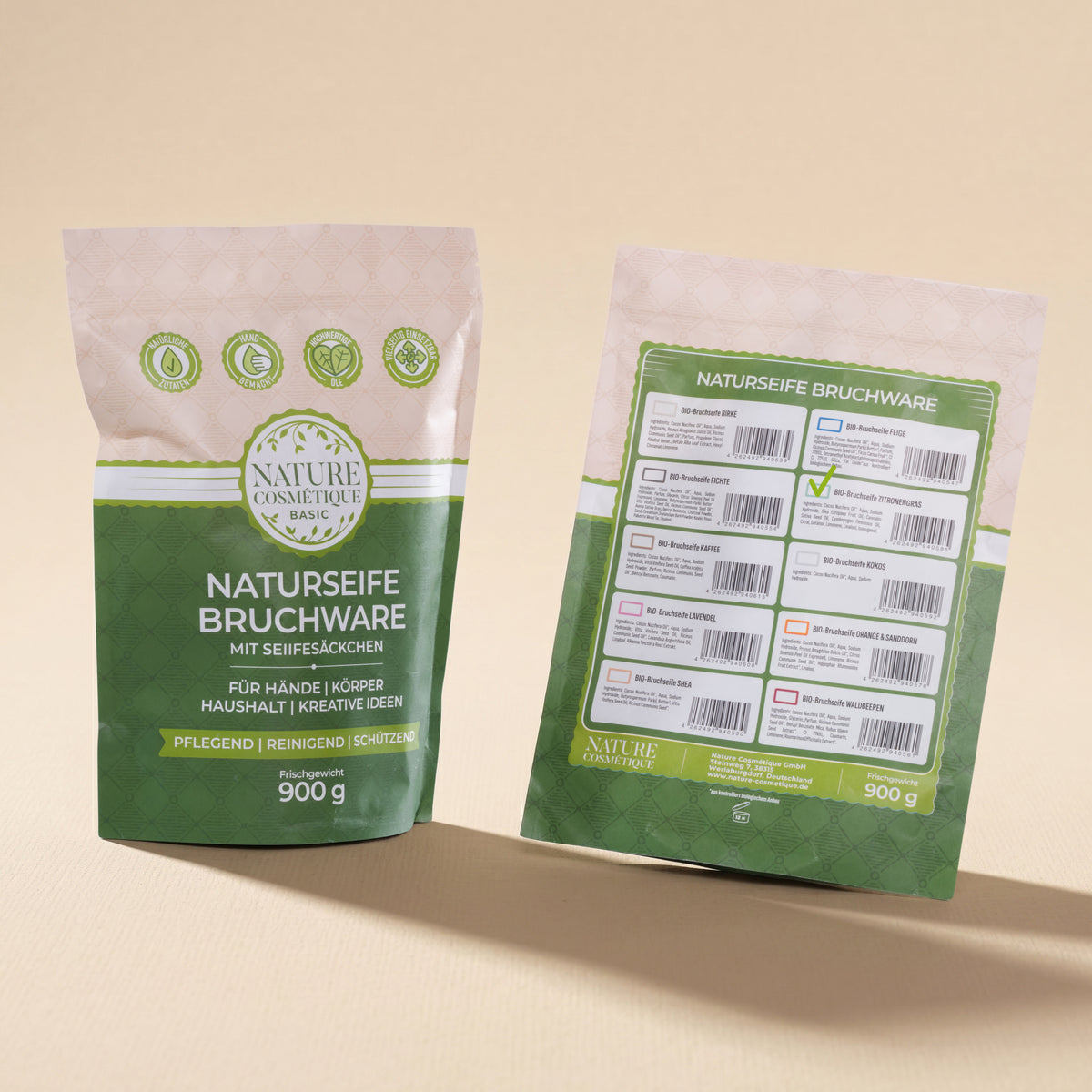 Nature Cosmétique BIO Bruchseife Zitronengras Vorder- und Rückseite